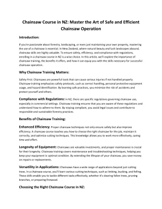 Chainsaw Course in NZ Master the Art of Safe and Efficient Chainsaw Operation