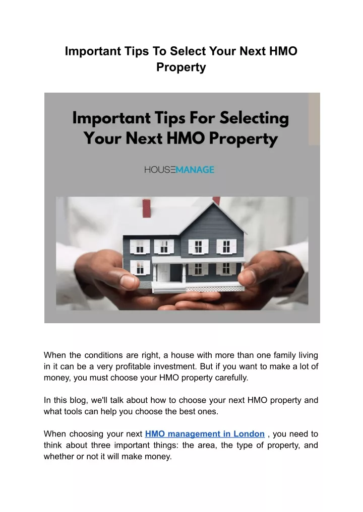 important tips to select your next hmo property