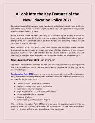 a look into the key features of the new education