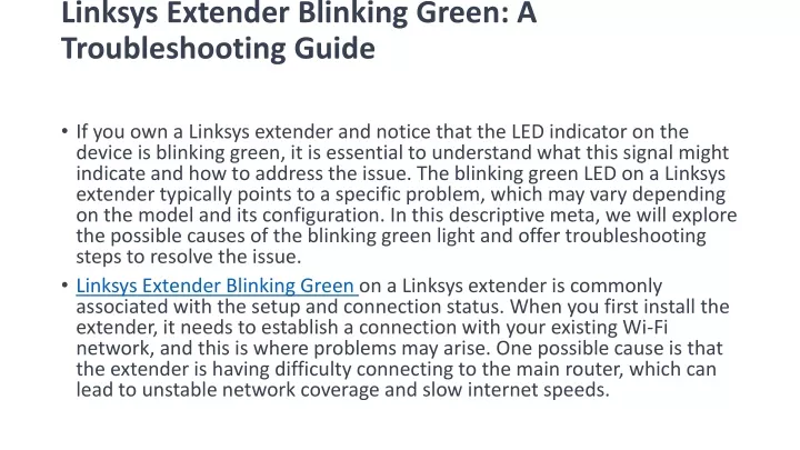 linksys extender blinking green a troubleshooting guide