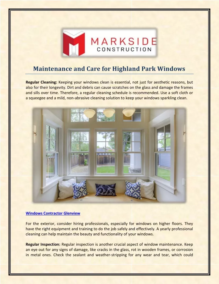 maintenance and care for highland park windows