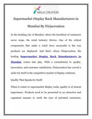 Supermarket Display Rack Manufacturers in Mumbai Call-7428590051
