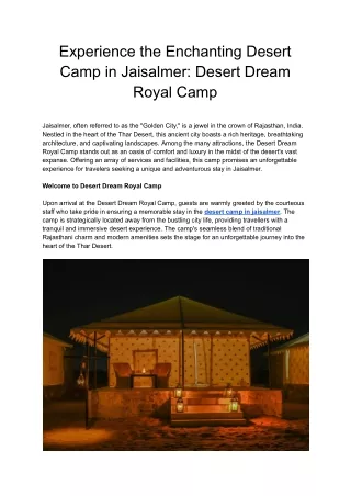Experience the Enchanting Desert Camp in Jaisalmer_ Desert Dream Royal Camp