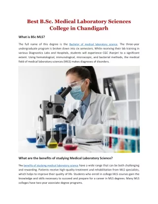 Best B.Sc. Medical Laboratory Sciences College in Chandigarh
