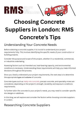 Choosing Concrete Suppliers in London RMS Concrete’s Tips