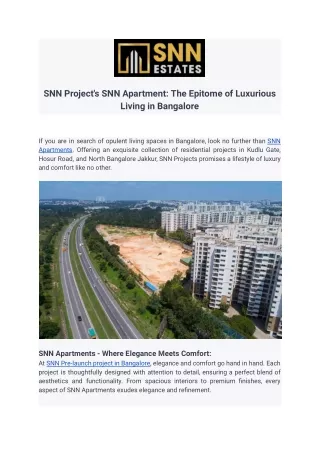 Luxury Living at Its Finest: SNN Apartments in Prime Bangalore Locations