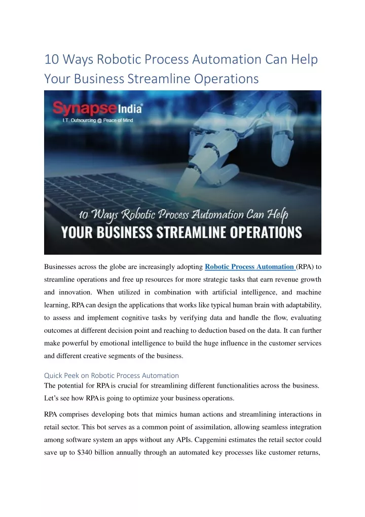 10 ways robotic process automation can help your business streamline operations