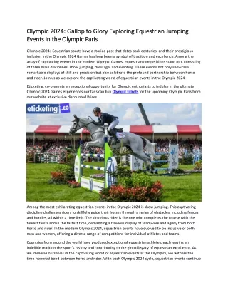 Olympic 2024  Gallop to Glory Exploring Equestrian Jumping Events in the Olympic Paris