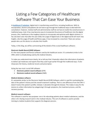 listing a few categories of healthcare software