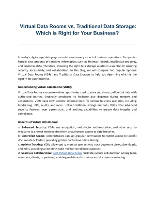 _Virtual Data Rooms vs. Traditional Data Storage_ Which is Right for Your Business_