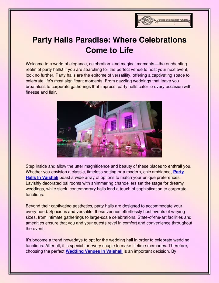 party halls paradise where celebrations come