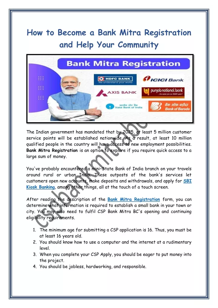 how to become a bank mitra registration and help