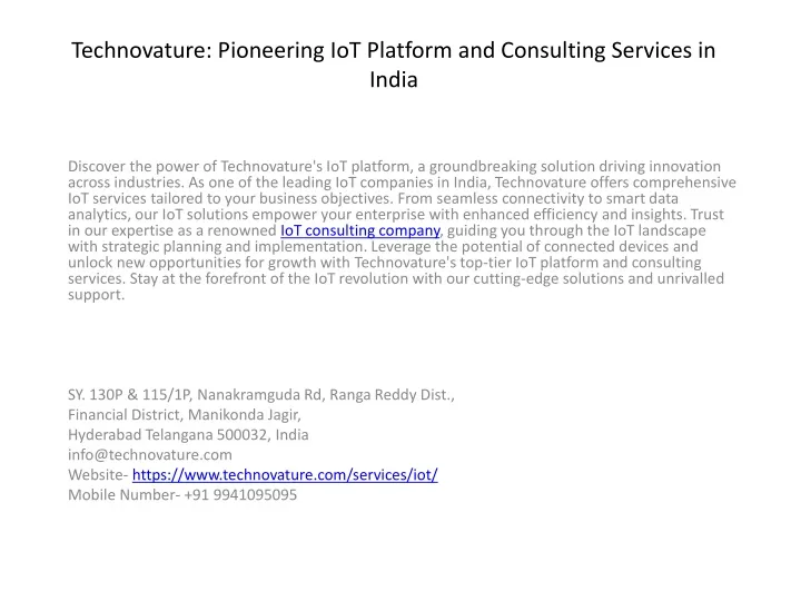 technovature pioneering iot platform and consulting services in india