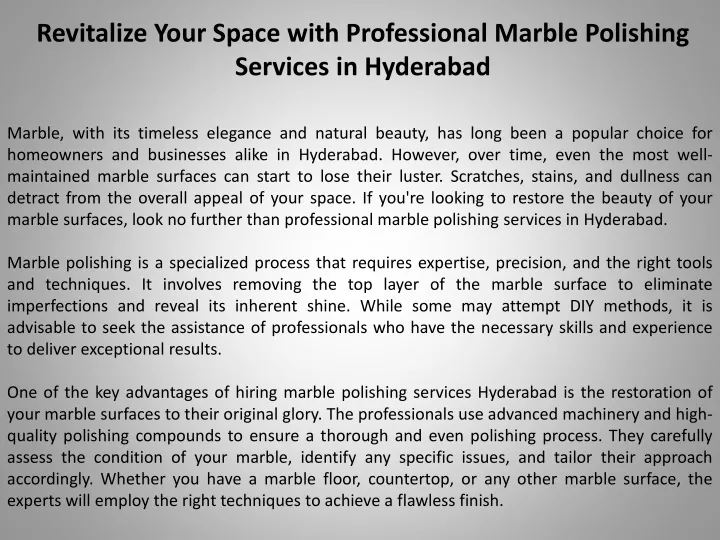 revitalize your space with professional marble