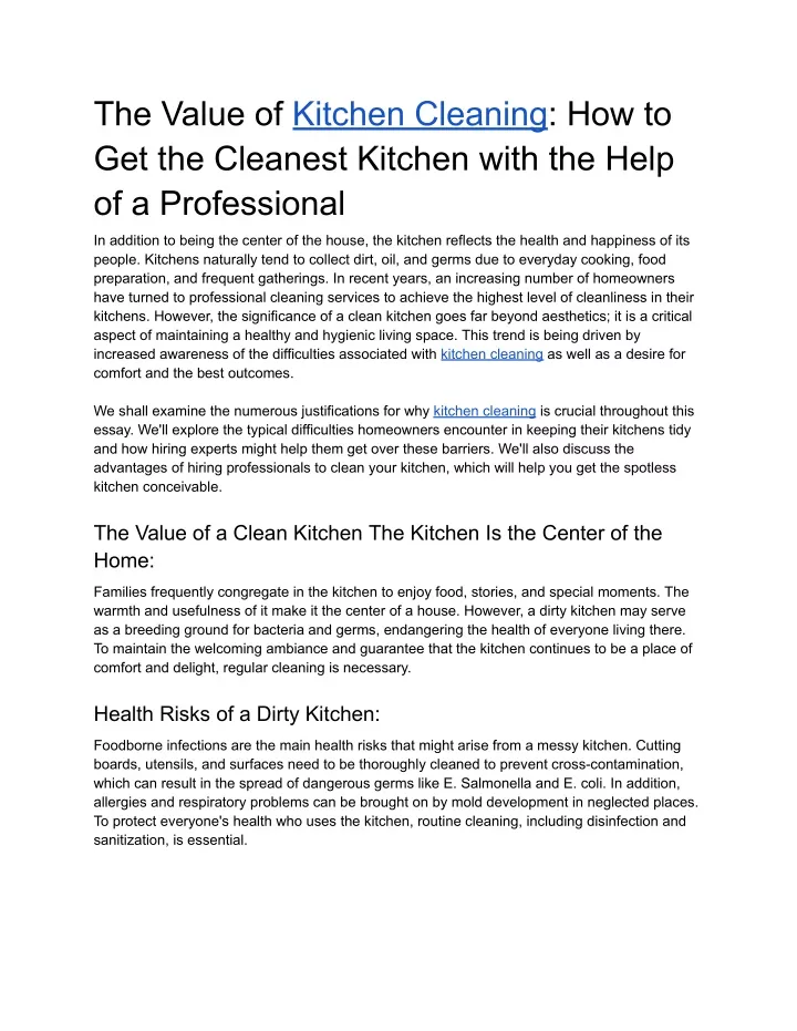 the value of kitchen cleaning