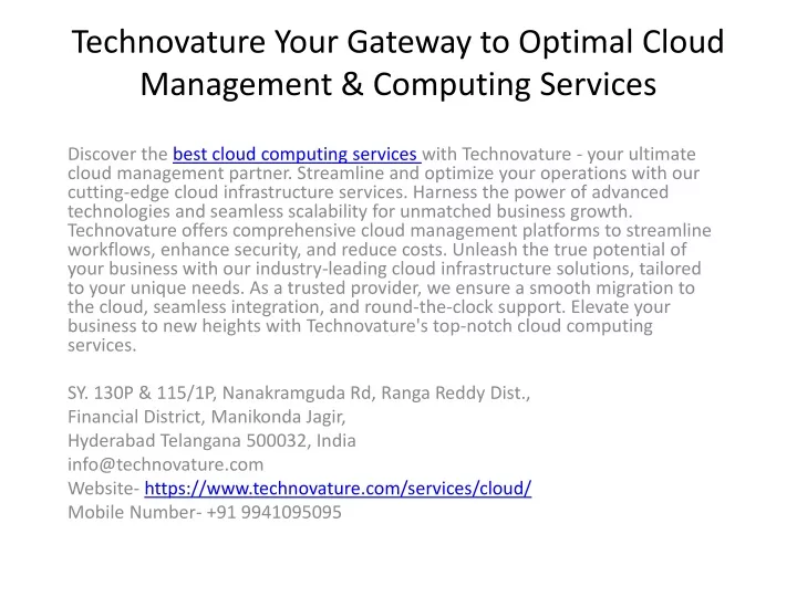 technovature your gateway to optimal cloud management computing services