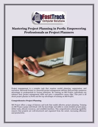 Mastering Project Planning in Perth Empowering Professionals as Project Planners