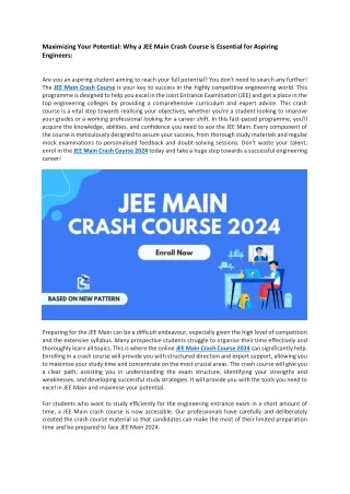 maximizing your potential why a jee main crash