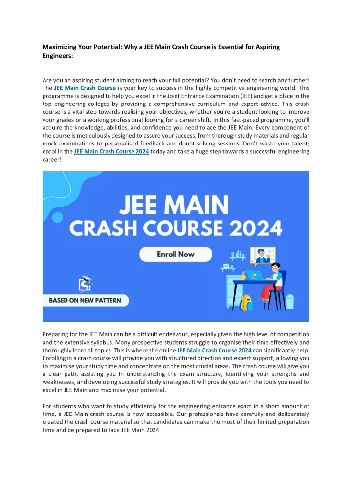 maximizing your potential why a jee main crash