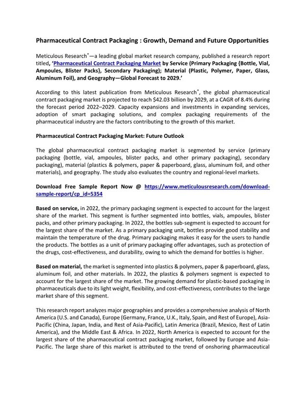 Pharmaceutical Contract Packaging Market by Size, Share, Growth and Forecast