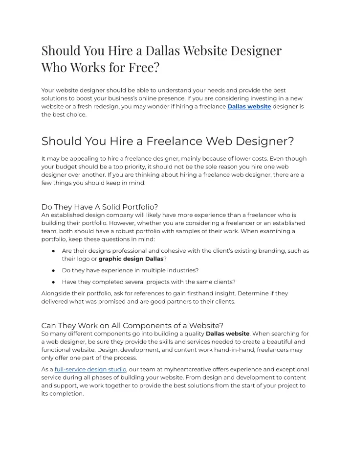 should you hire a dallas website designer