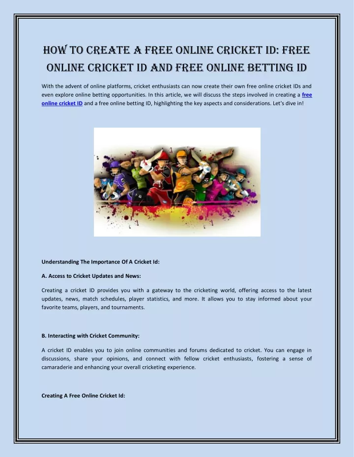 how to create a free online cricket id free