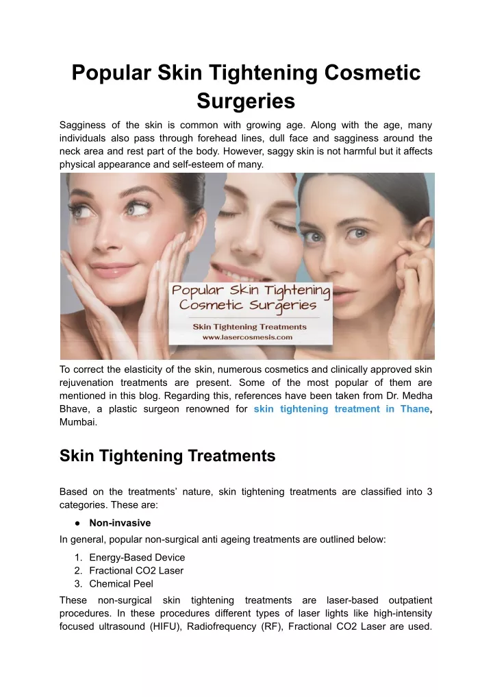 popular skin tightening cosmetic surgeries