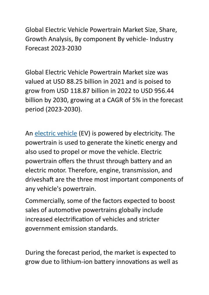 global electric vehicle powertrain market size