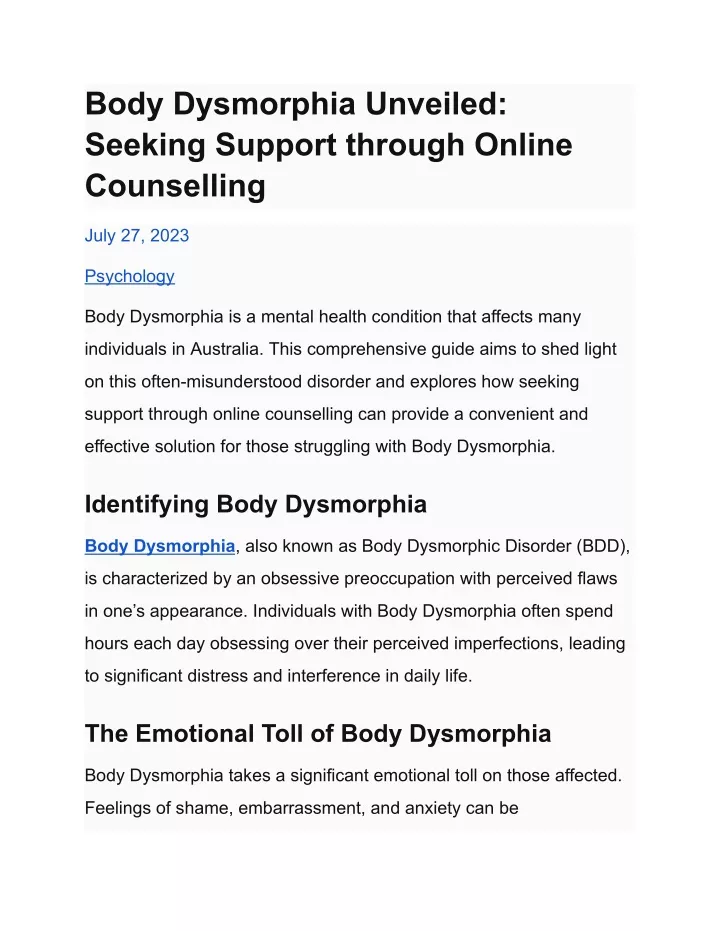 body dysmorphia unveiled seeking support through