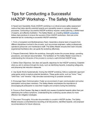 Tips for Conducting a Successful HAZOP Workshop - The Safety Master