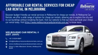 Affordable Car Rental Services for Cheap Car Rental in Melbourne
