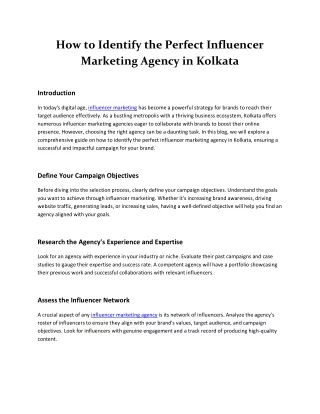 How to Identify the Perfect Influencer Marketing Agency in Kolkata