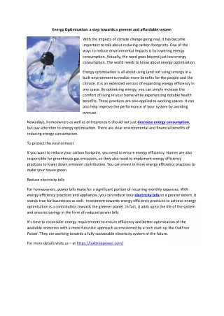 energy optimisation a step towards a greener