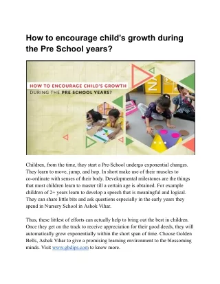 How to encourage child’s growth during the Pre School years