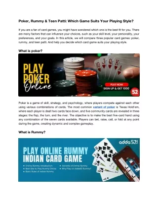 Poker, Rummy & Teen Patti: Which Game Suits Your Playing Style