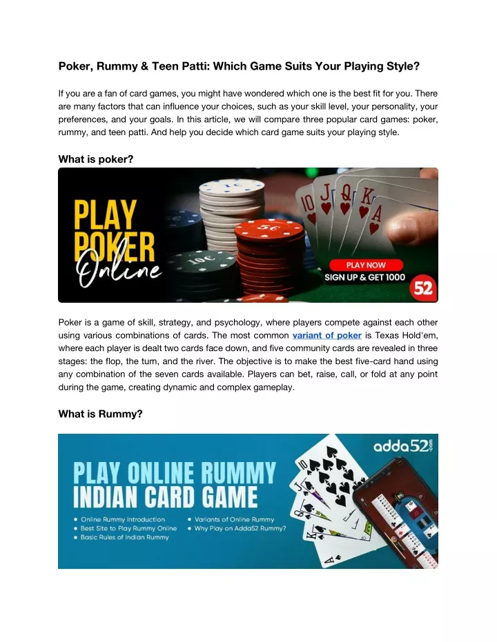 poker rummy teen patti which game suits your