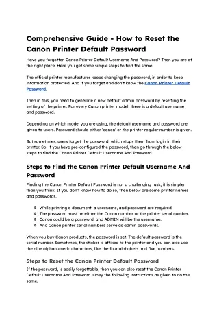 Canon Printer Default Password | Quickly Fixes