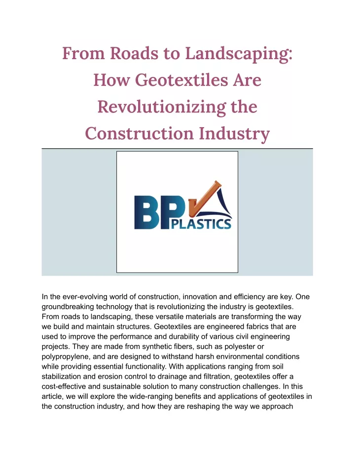 from roads to landscaping how geotextiles