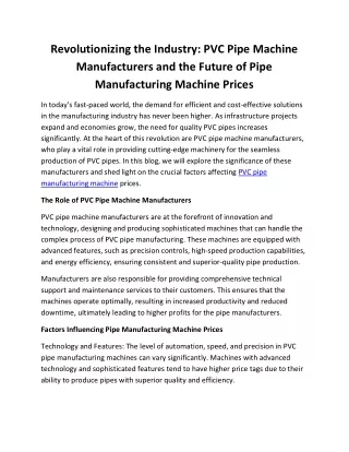Manufacturers and the Future of Pipe Manufacturing Machine Prices