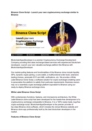 Binance Clone Script - Launch your own cryptocurrency exchange similar to Binance