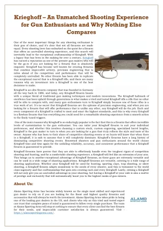 Krieghoff – An Unmatched Shooting Experience for Gun Enthusiasts and Why Nothing