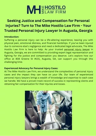 Seeking Justice and Compensation for Personal Injuries Turn to The Mike Hostilo Law Firm - Your Trusted Personal Injury