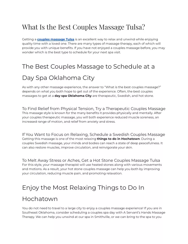 what is the best couples massage tulsa