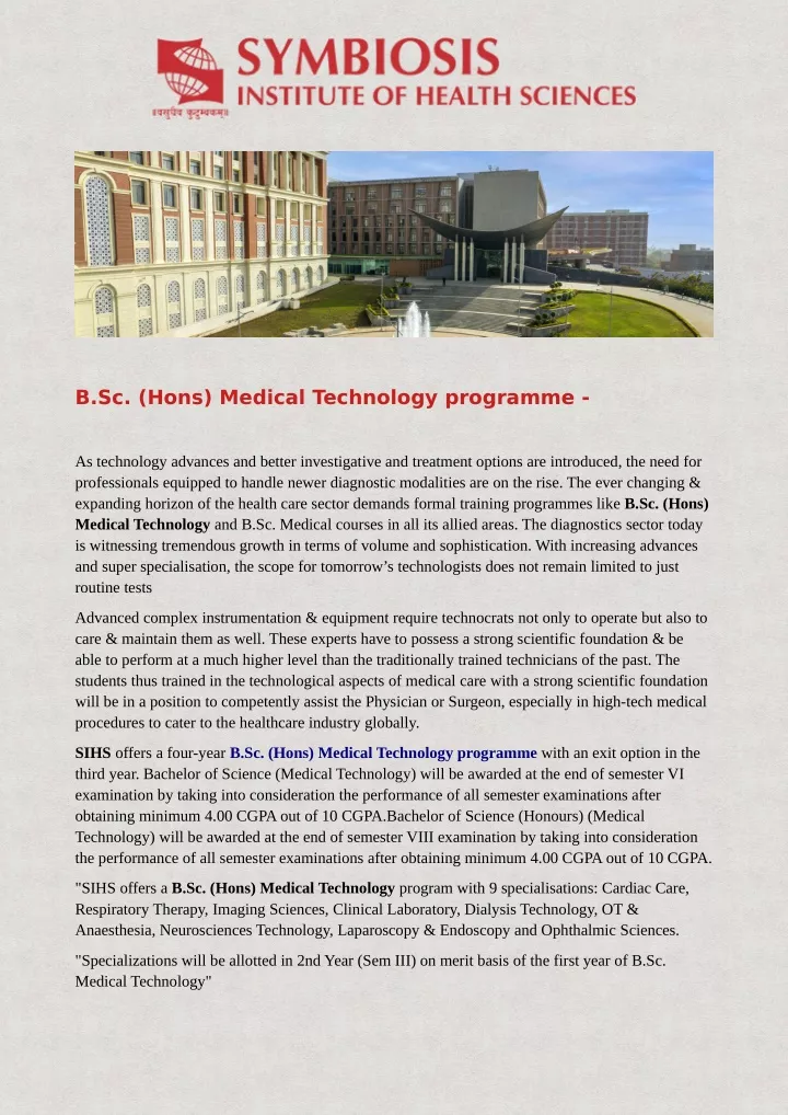 b sc hons medical technology programme
