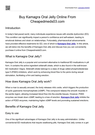 Buy Kamagra Oral Jelly Online From Cheapedmeds03.com