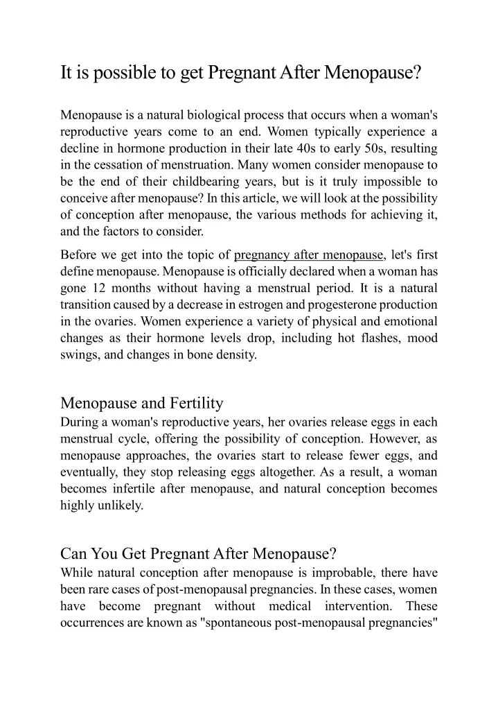 it is possible to get pregnant after menopause