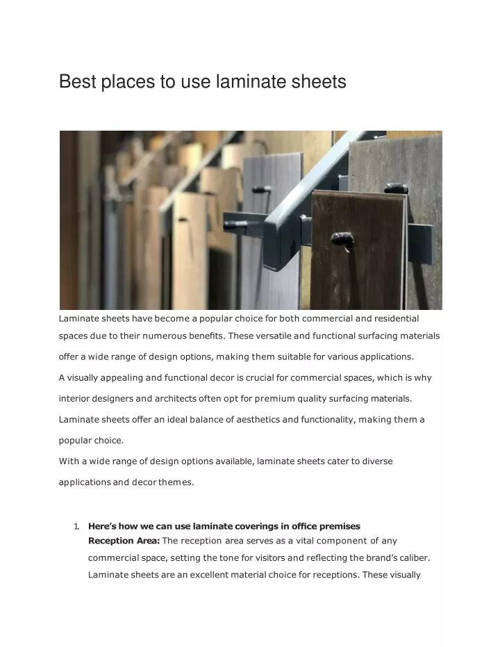 best places to use laminate sheets