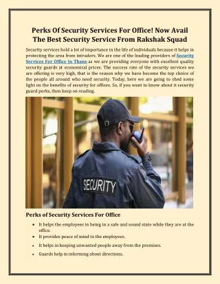 Security Services For Office In Thane
