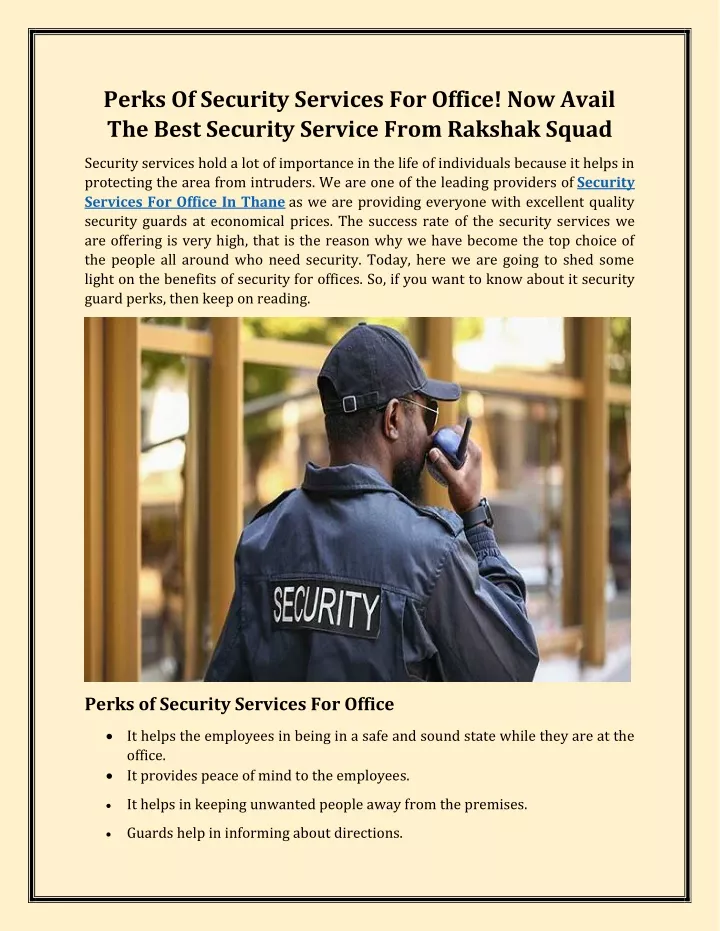 perks of security services for office now avail