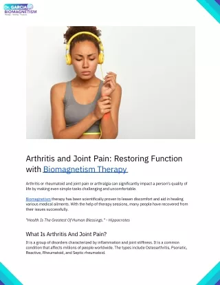 Arthritis and Joint Pain: Restoring Function with Biomagnetism Therapy